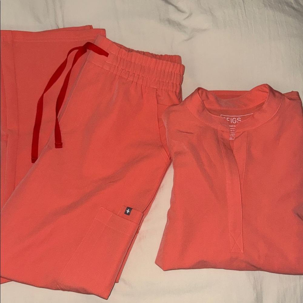 Figs straight leg pants and raffel top